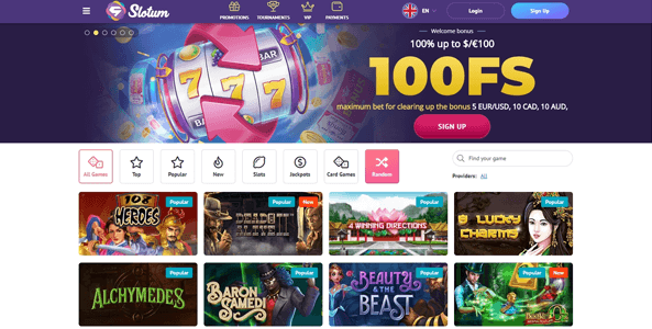 slotum casino website screen