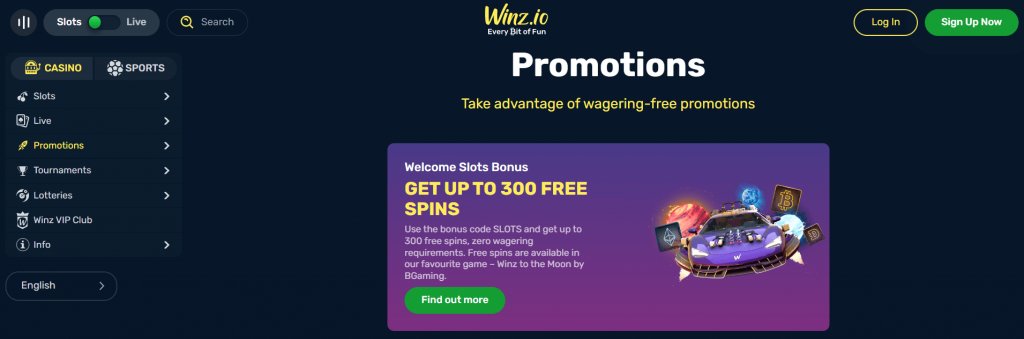 Winz.io Bonuses and promotions