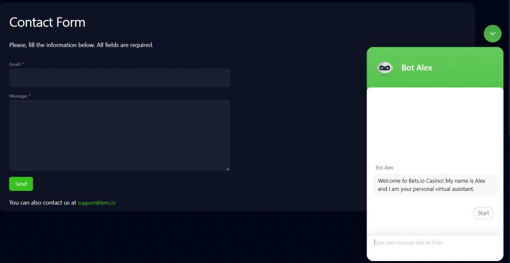 Bets.io support and live chat