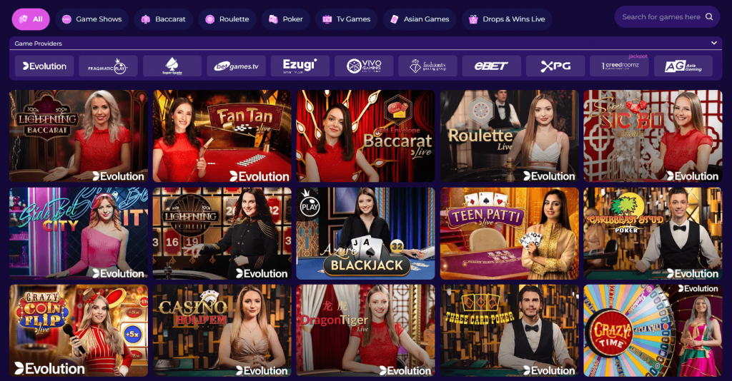 Crashino live casino games