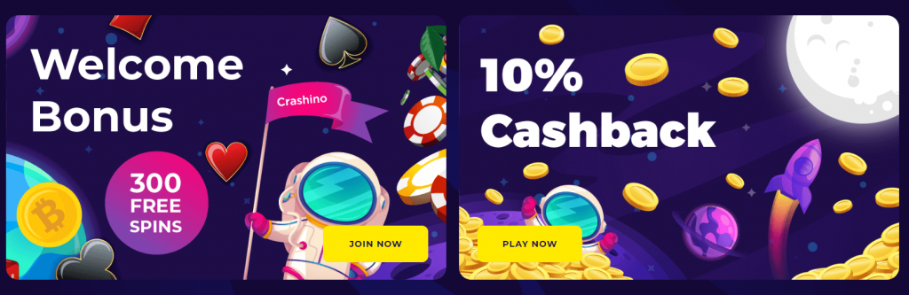 Crashino casino bonuses and promotions