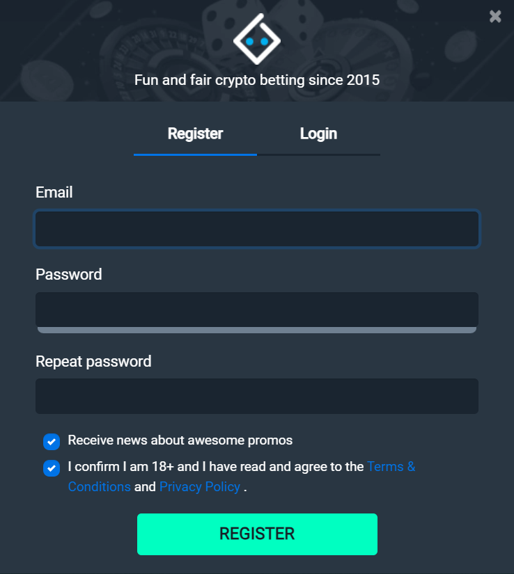 Bitsler casino registration form