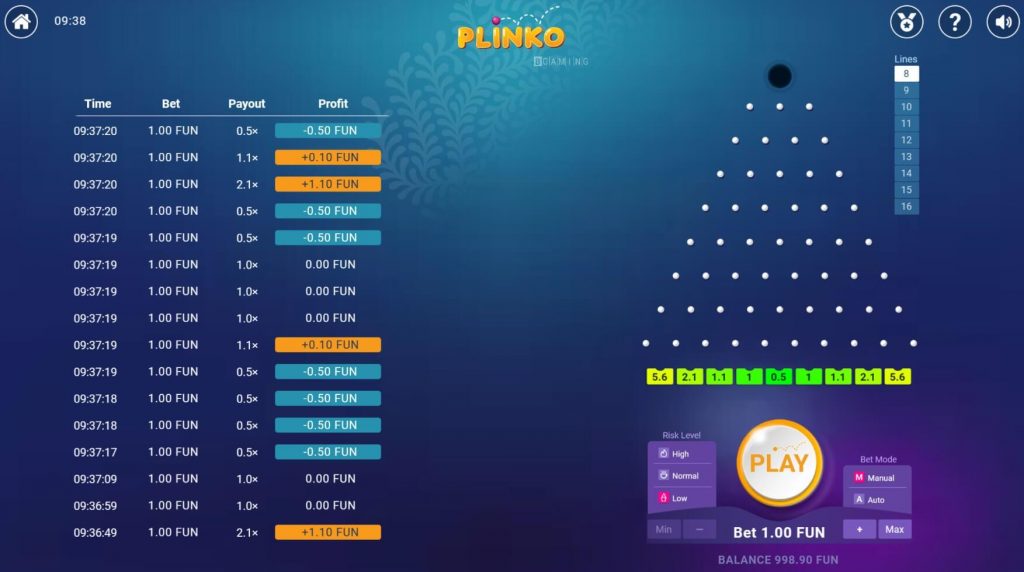 Plinko game from BGaming