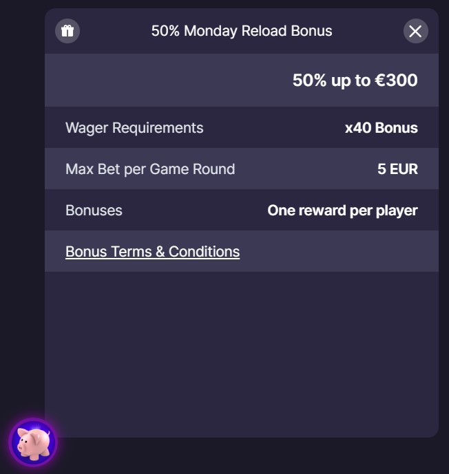 50% Monday Reload Bonus