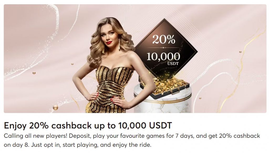 Bitcasino welcome promo: 20% cashback up to 10,000 USDT